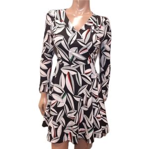 3/$20 BOBOSISTER Long Sleeve Wrap Dress Leaf Print Fit & Flare Vneck Size Small